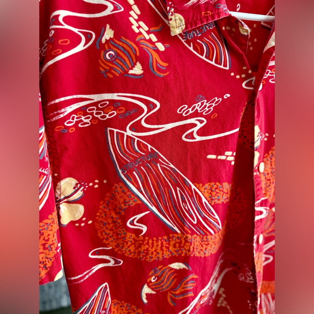 Vintage Red Structure Hawaiian Shirt Men’s XL - Picture 2 of 6